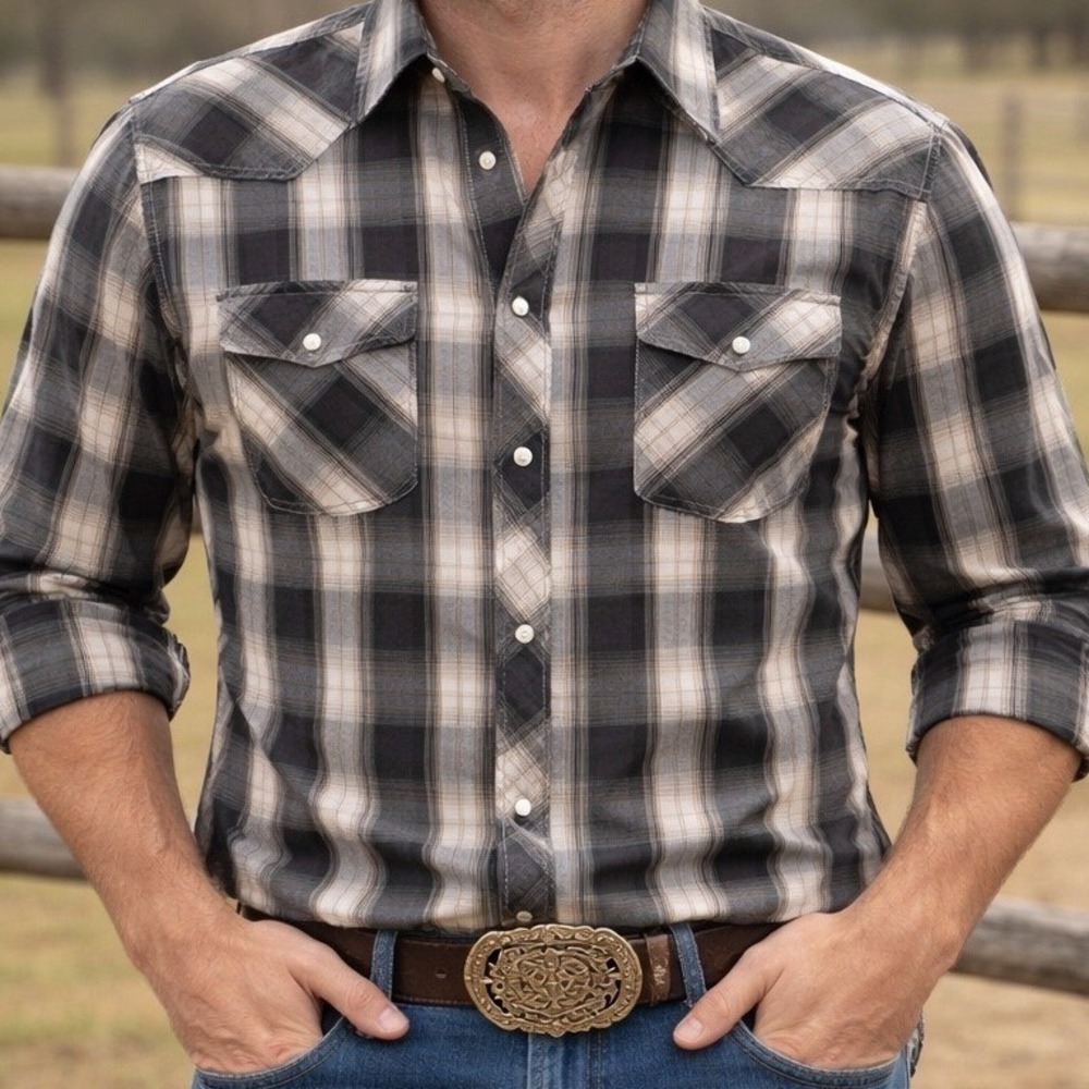 Reclaim Standard Mens‎ XL Western Cowboy Long Sleeve Shirt Black White